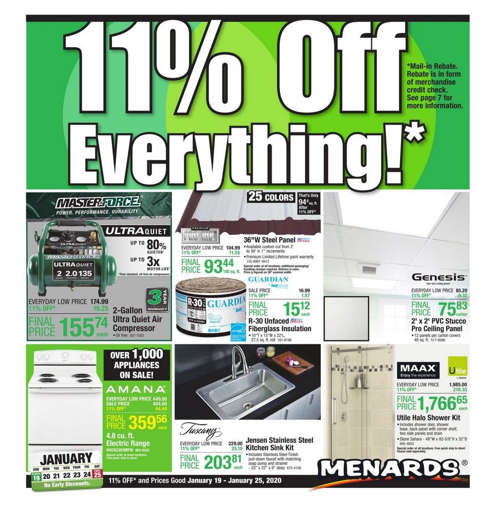 Menards 11 Everything Ad Jan 19 Jan 25, 2020