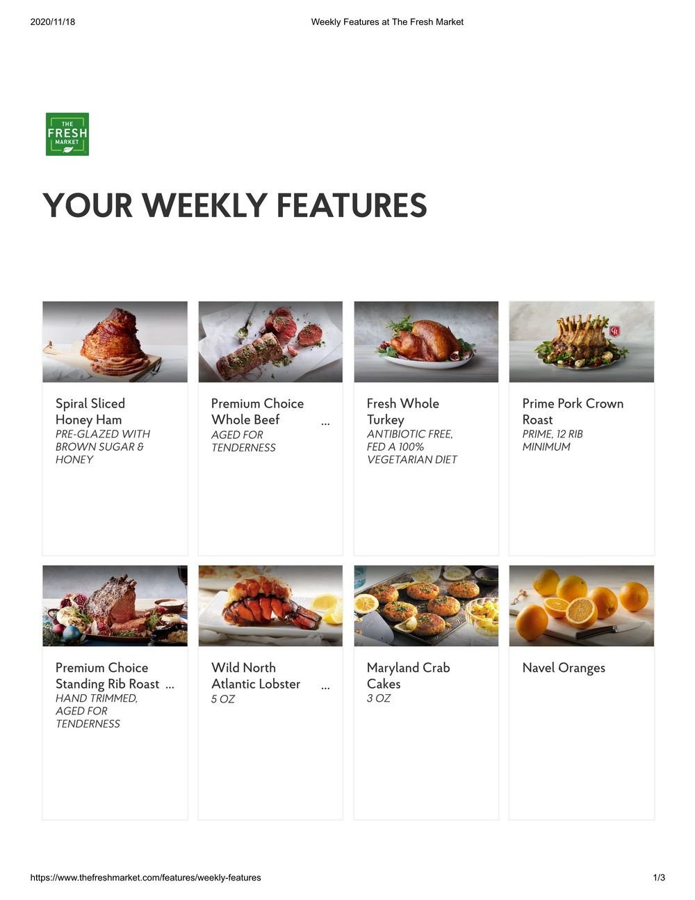 The Fresh Market Weekly Specials Nov 18 Nov 26, 2020