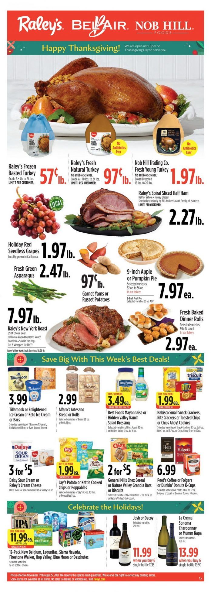 Raley's Supermarkets Weekly Ad Nov 17 Nov 25, 2021 (Thanksgiving