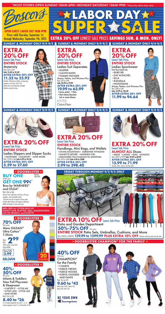 Boscov's Labor Day Saving Event Sep 01 Sep 07, 2022