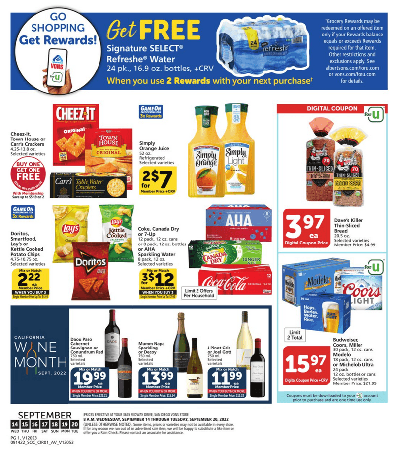 Vons Weekly Ad Sep 14 – Sep 20, 2022