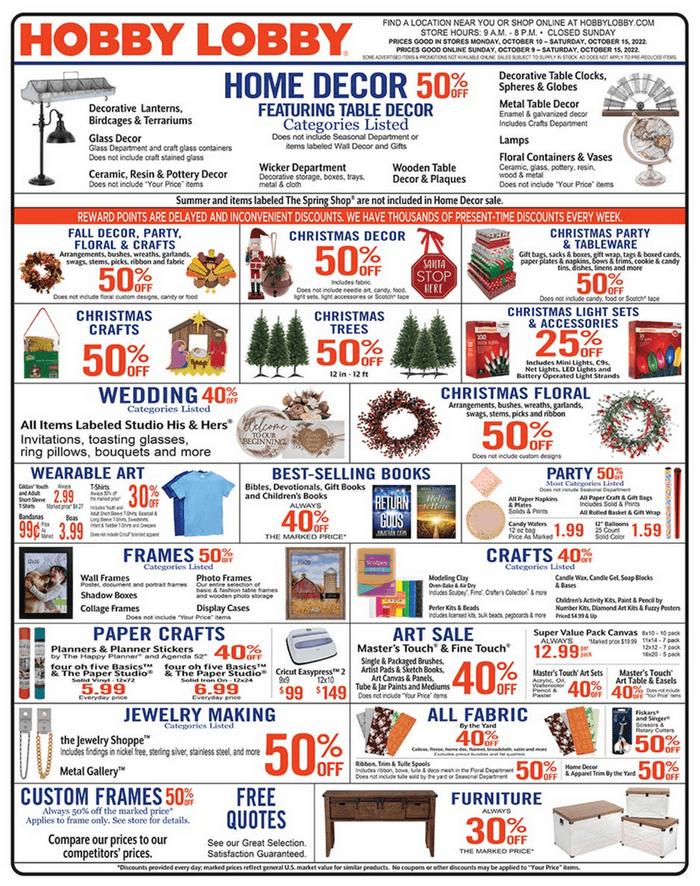 Hobby Lobby Weekly Ad Oct 09 – Oct 15, 2022