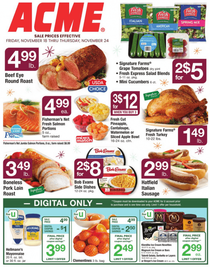 ACME Weekly Flyer Nov 18 Nov 24, 2022 (Thanksgiving Promotion Included)