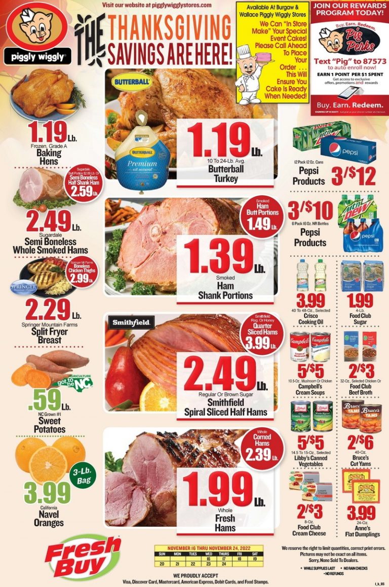 Piggly Wiggly Weekly Ad Nov 16 Nov 23, 2022 (Thanksgiving Promotion