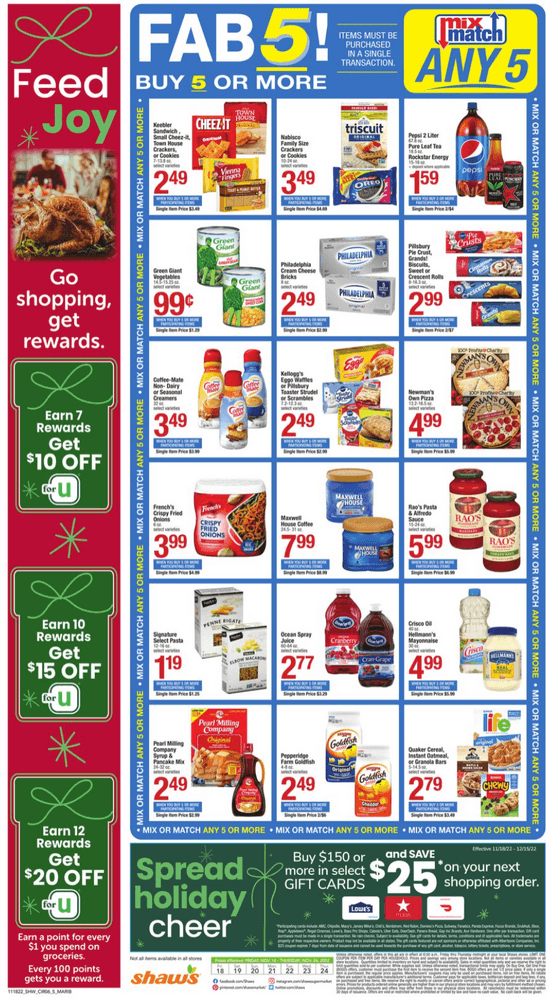 Shaw's Weekly Ad Nov 18 Nov 24, 2022 (Thanksgiving Promotion Included)