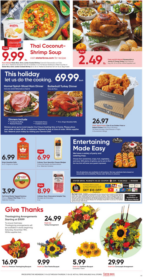 Stater Bros Weekly Ad Nov 16 Nov 24, 2022 (Thanksgiving Promotion