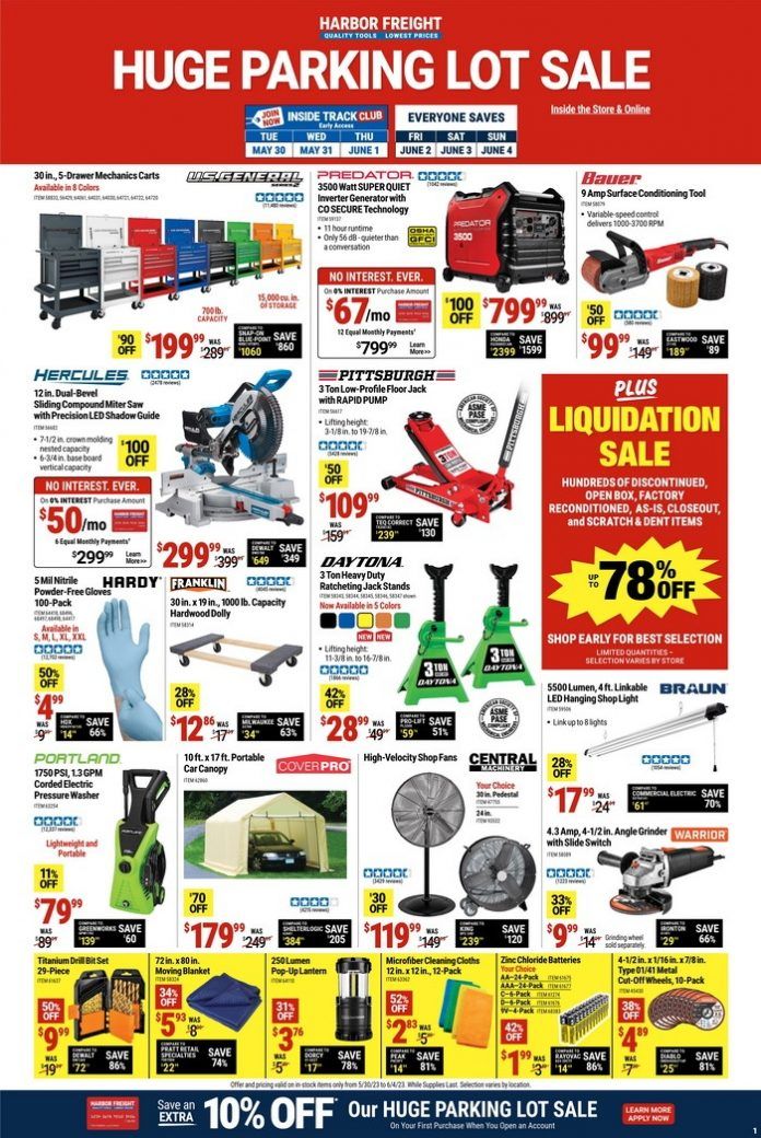 Harbor Freight Huge Parking Lot Sale Mar 30 – Jun 04, 2023