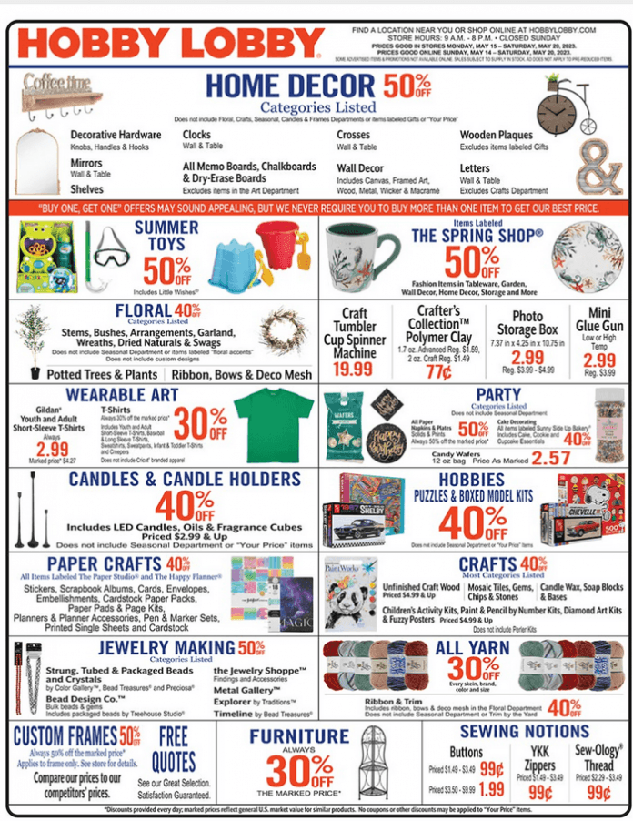 Hobby Lobby Weekly Ad May 14 May 20, 2023