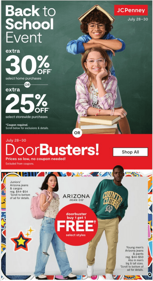 JCPenney Back to School Ad July 28 July 30, 2023