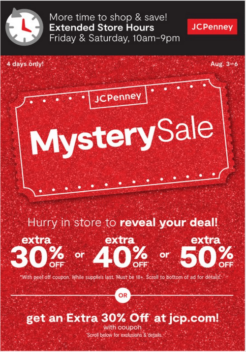 JCPenney Mystery Sale Aug 03 Aug 06, 2023