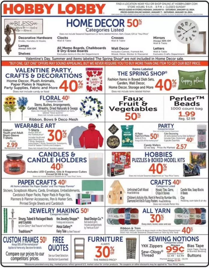 Hobby Lobby Weekly Ad Jan 07 Jan 13, 2024