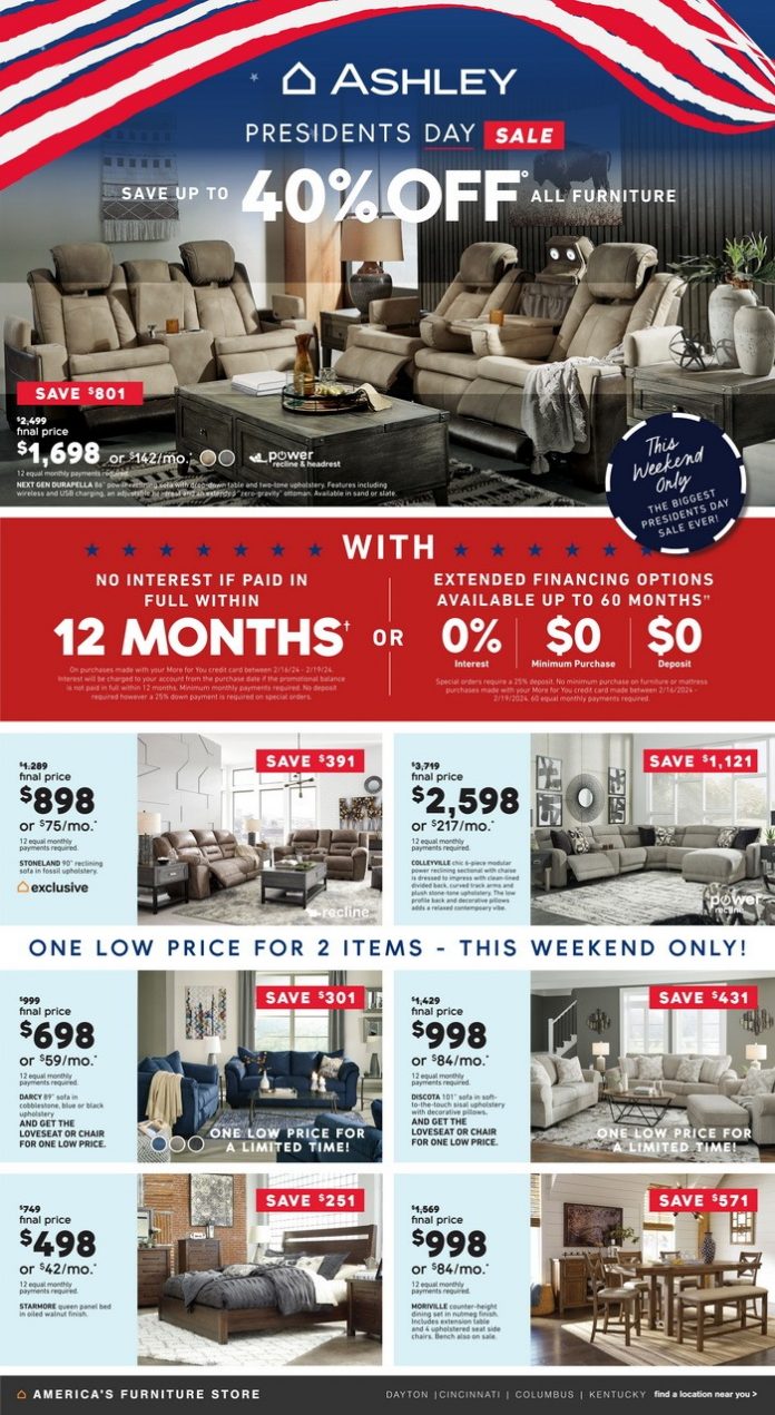 Ashley Furniture HomeStore President's Day Sale Feb 16 Feb 19, 2024